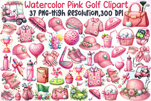 Watercolor Pink Golf Clipart, an Illustration by Sublimation Artist