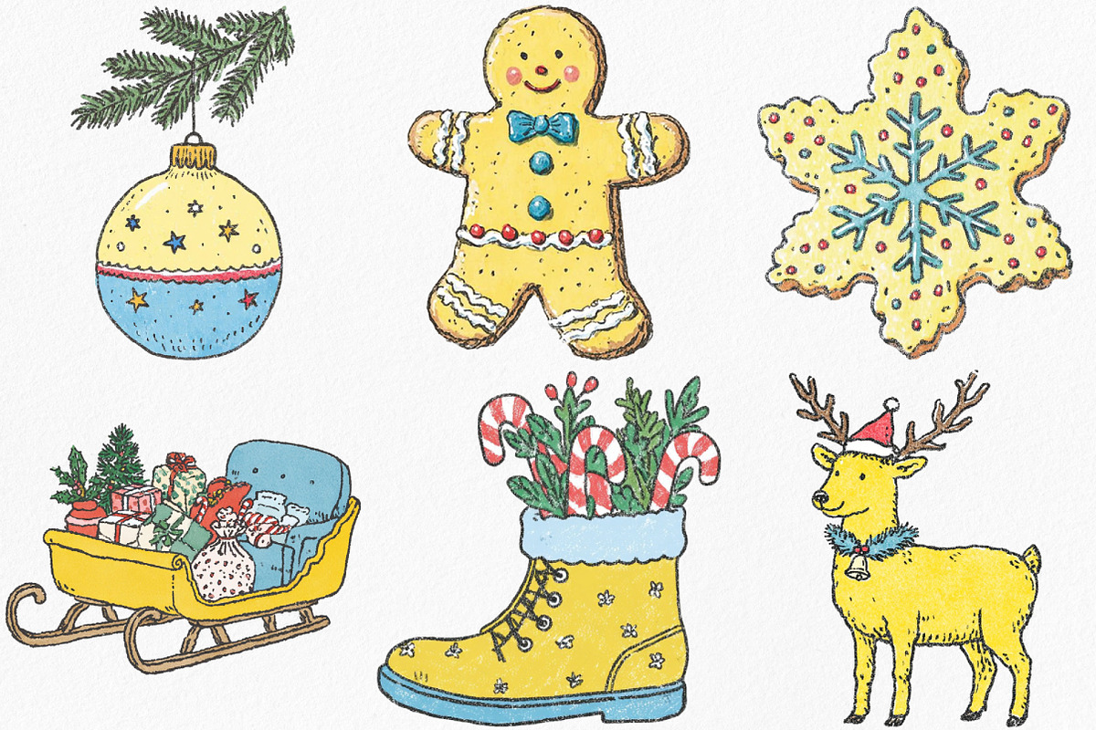 Cute Yellow Christmas Clipart, an Illustration by Canvas Craft (Photo 3 of 8)
