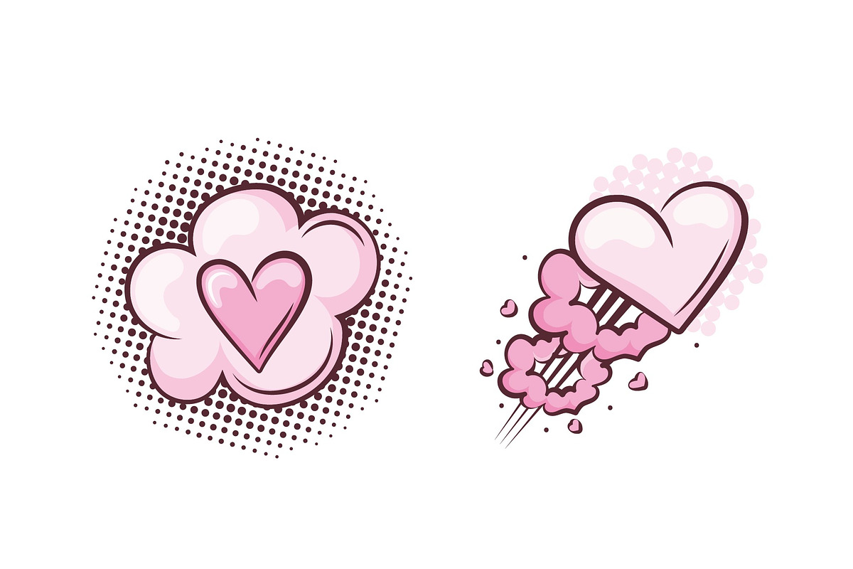 Love Hearts Pop Art Illustration Set preview 3