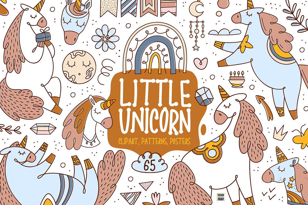 Little Unicorn vector clipart set, an Animal Illustration by Brandianna (Photo 1 of 14)