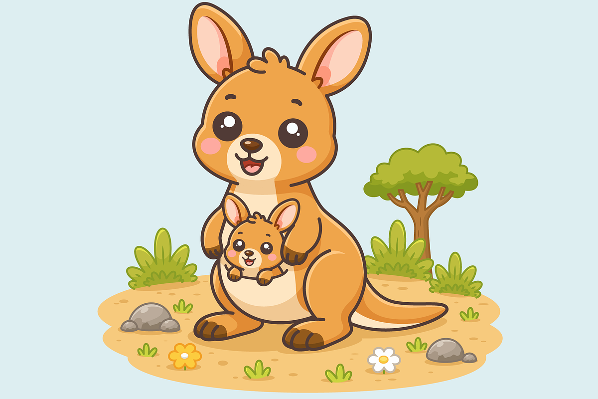 Kangaroo Mother and Baby Cartoon, an Animal Illustration by Artpon Illustration (Photo 3 of 3)