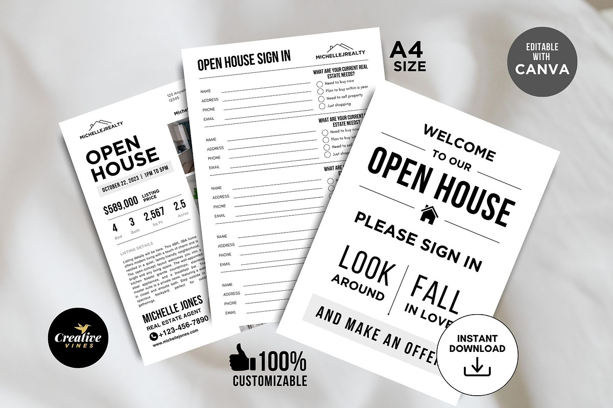 Open House Sign In Sheet Canva, a Flyer Template by CreativeVinesStore (Photo 2 of 8)