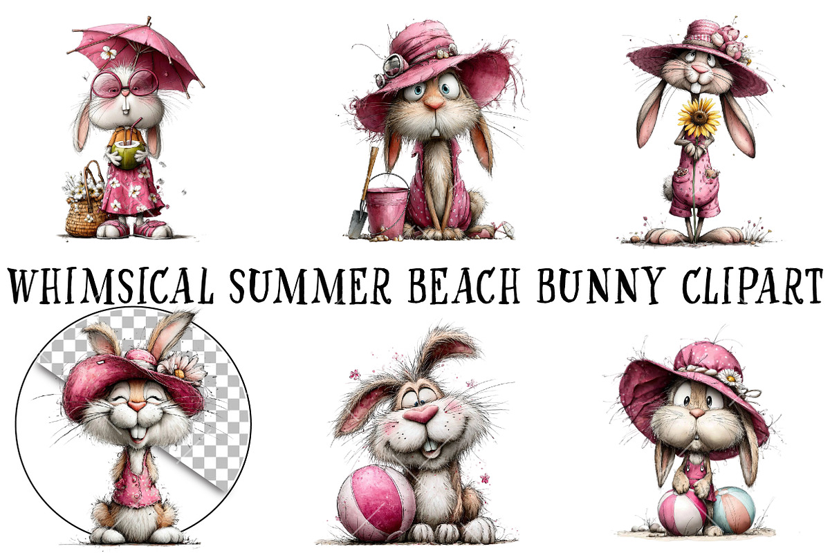 Whimsical Summer Beach Bunny Clipart, an Illustration by OK Design (Photo 2 of 6)
