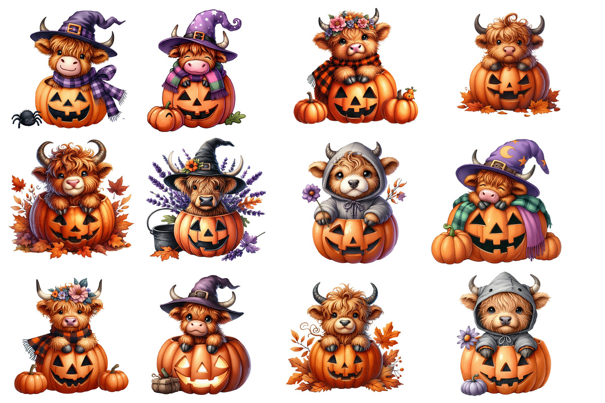 Halloween highland cow clipart, an Illustration by Designworld (Photo 5 of 6)