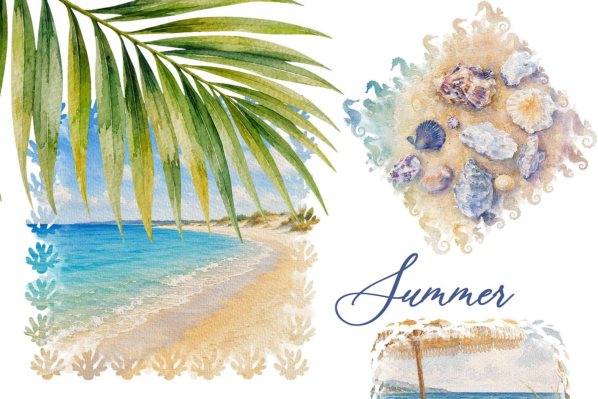 Summer Beach Essentials Watercolor, a Decorative Illustration by Sunshine Art (Photo 5 of 6)
