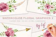 Pink Floral Watercolor graphics, an Illustration by By Lef (Thumbnail 1 of 2)