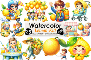 Watercolor Lemon Kid Clipart, an Illustration by Black Bird Studio