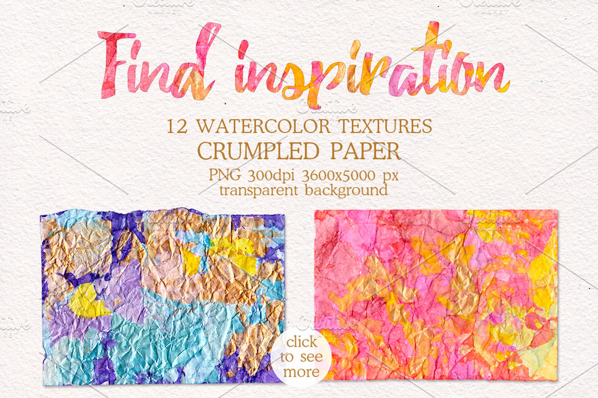 Watercolor texture on crumpled paper, a Texture Graphic by antuanetto (Photo 2 of 6)
