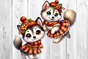 Cute Autumn Husky Dog Clipart Set, a Seasonal Illustration by V Design Creator (Thumbnail 7 of 9)