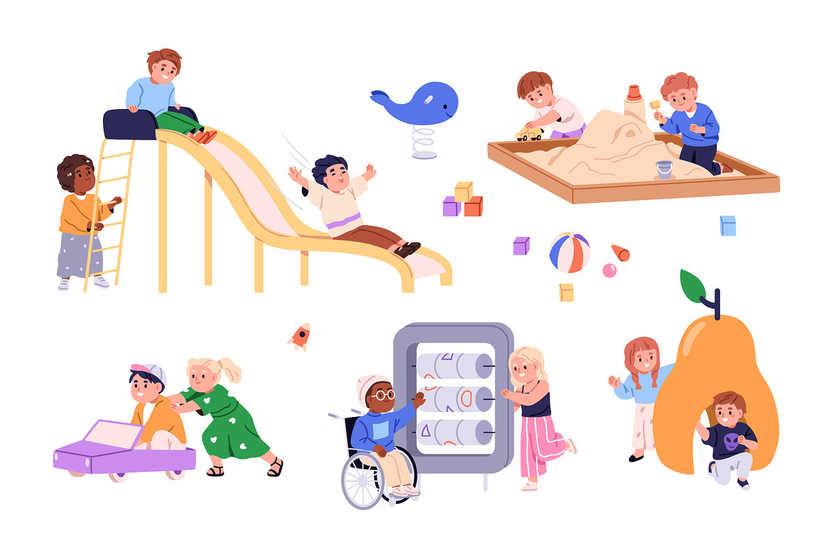 Happy kids playing on playground set, a Person Illustration by Good Studio (Photo 2 of 3)