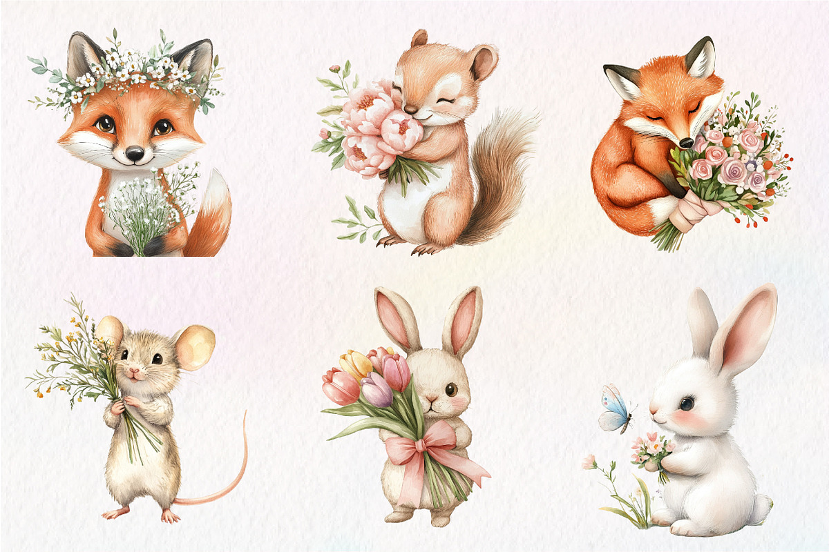 Spring Woodland Animal with Bouquet, an Illustration by CreationArt (Photo 6 of 9)