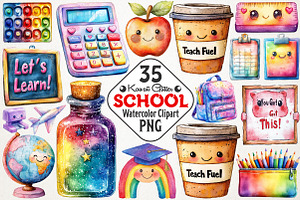 Kawaii Glitter School Clipart, an Illustration by RobertsArt