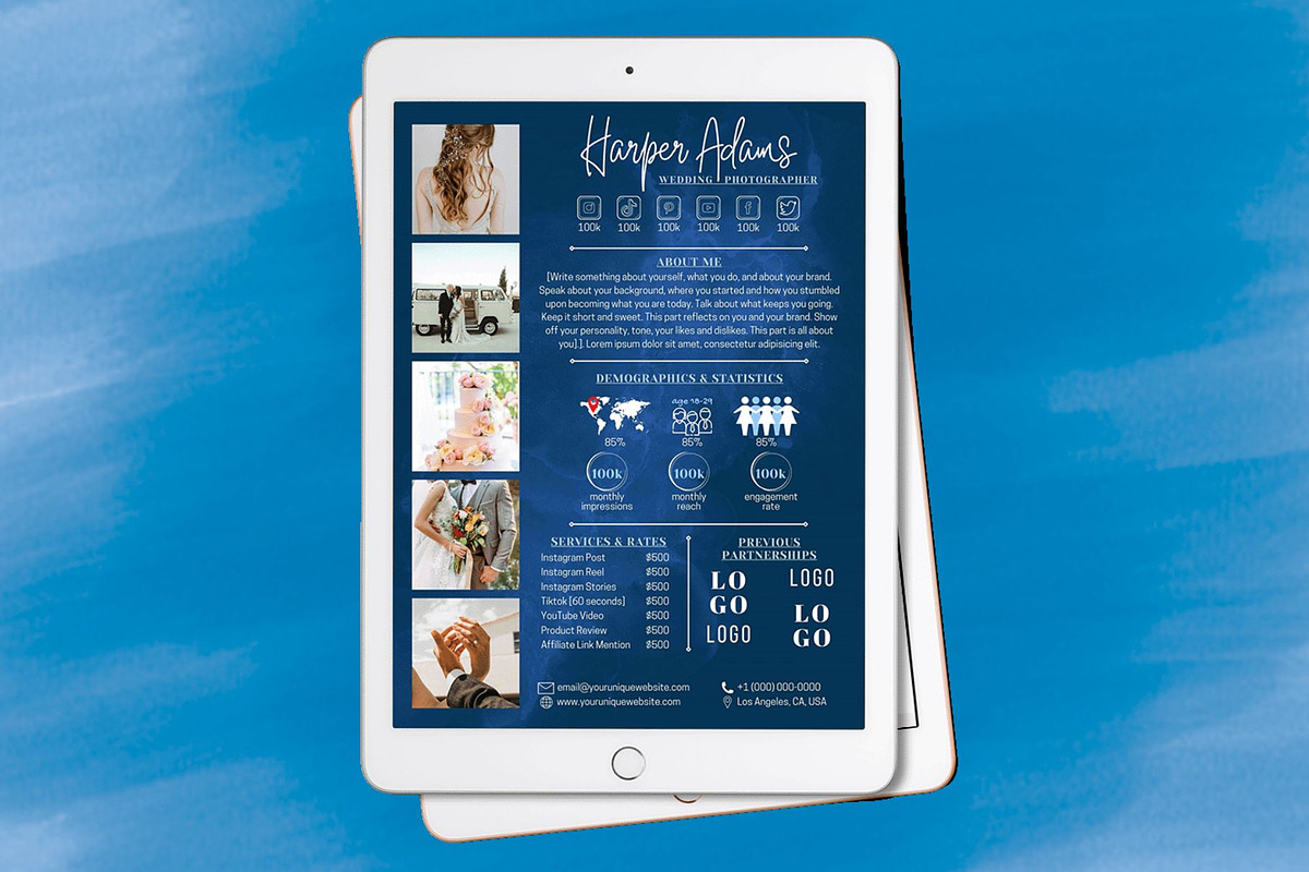 One Page Media Kit in Navy Blue [B], a Templates & Theme by ProductiveandFree (Photo 3 of 11)