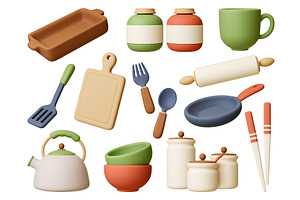 Kitchen 3d tools and crockery, a Graphic by Valerie Bodnar