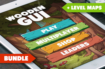 Wooden GUI and Game Level Map BUNDLE