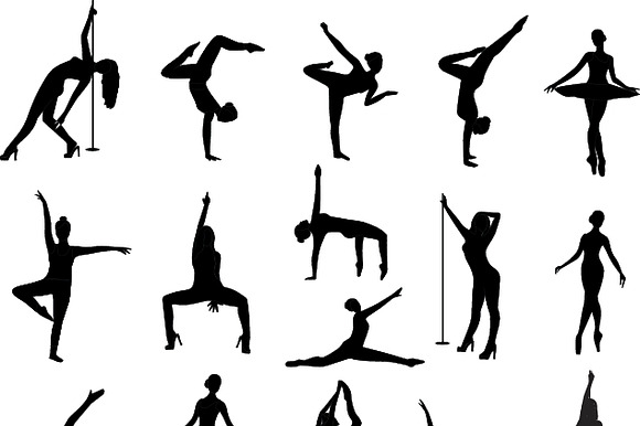 Women Dancing Silhouette Set.