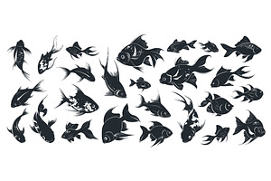 Fish silhouette set. School of fish, an Animal Illustration by Stock-Smart-Start