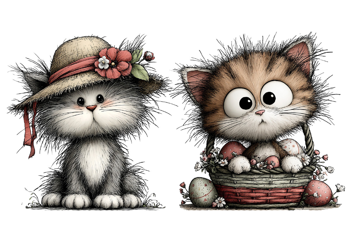 whimsical spring cat Clipart, an Illustration by Designworld (Photo 2 of 6)