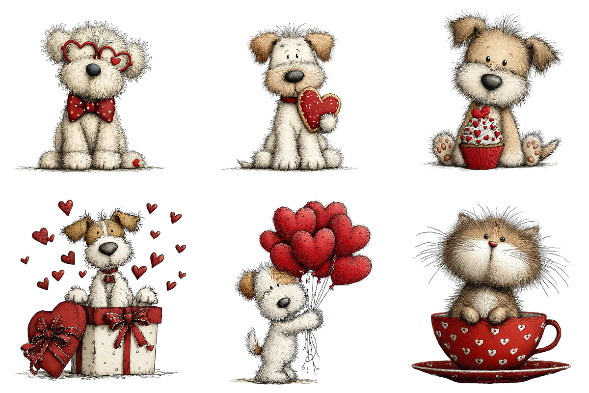 Quirky valentines dogs clipart, an Illustration by CreationArt (Photo 3 of 6)
