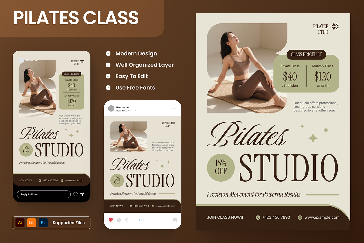 Pilates Studio Class Flyer Set, a Flyer Template by Annora Studio (Photo 1 of 6)