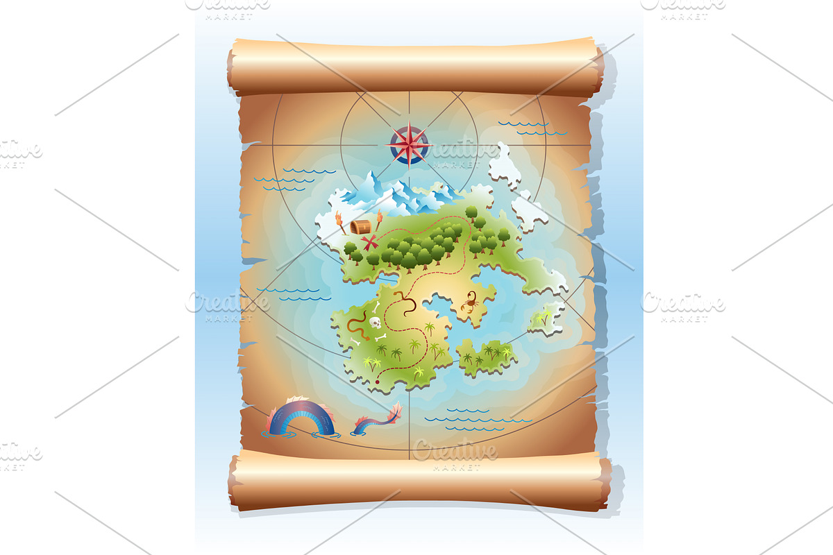 Old treasure or pirate map. Vintage, an Object Illustration by the8monkey