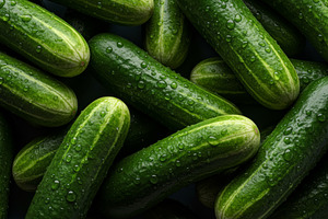Fresh green cucumbers covered with w, a Food & Drink Photo by professorinc
