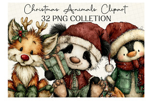 Whimsical Christmas Animals Clipart, an Illustration by DreamCafeArt