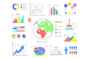 Colorful Graphics And Charts Illustrations Set