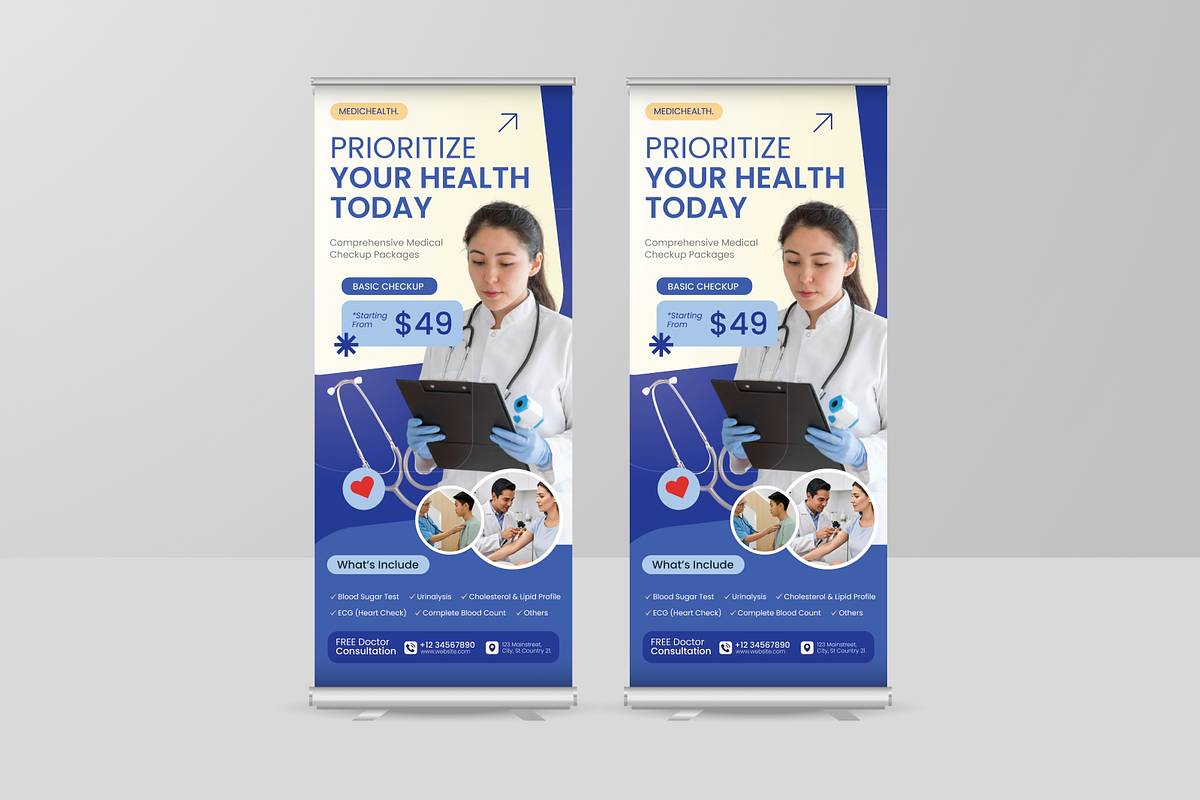 Blue Medical Checkup Roll Up Banner, a Poster Template by Annora Studio (Photo 2 of 6)