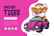 Cartoon Tiger on Car., an Animal Illustration by KENO Mascots (Thumbnail 1 of 3)