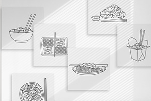 Chinese Food Doodle Icons Set