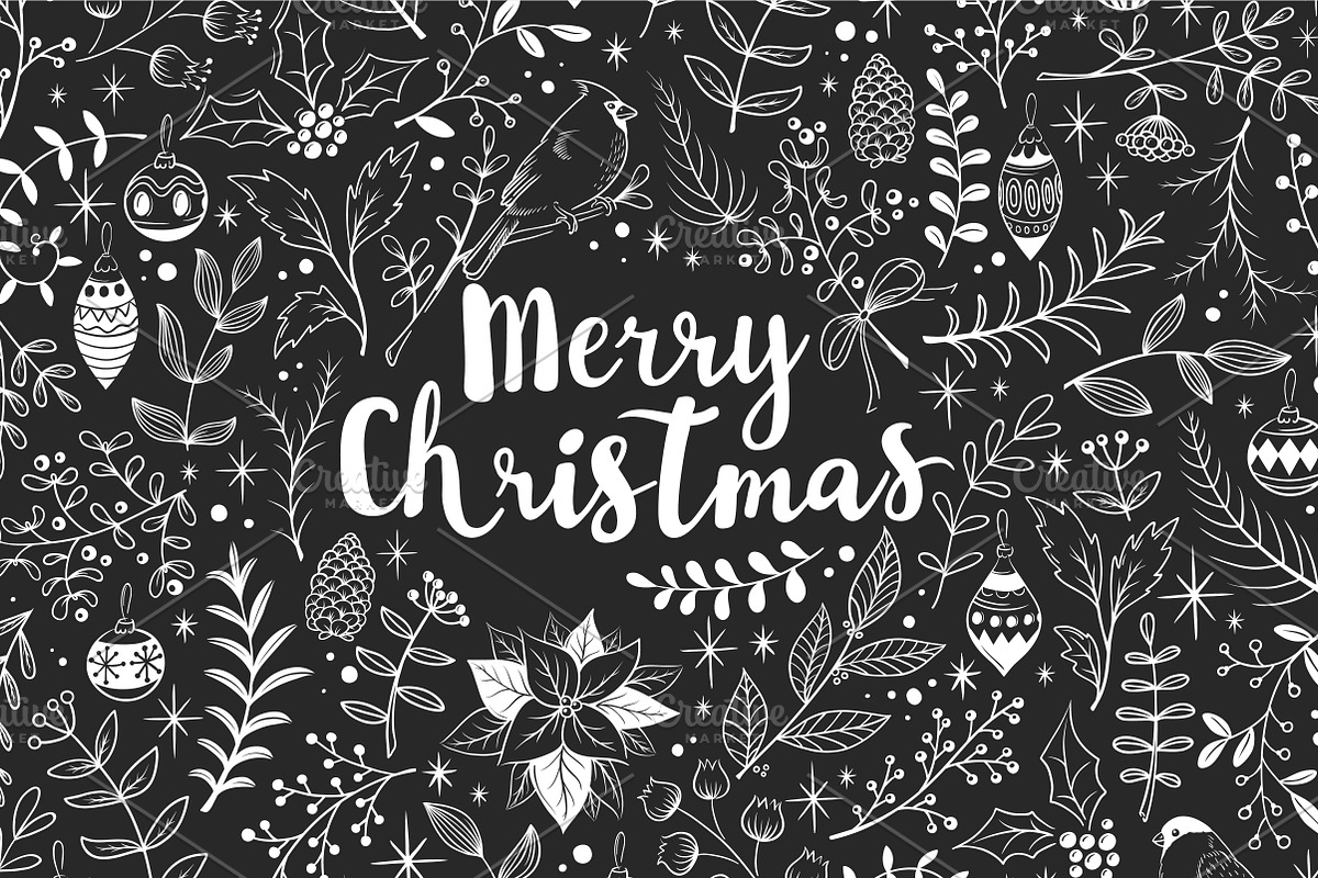 Merry Christmas chalkboard set, a Decorative Illustration by artnLera (Photo 1 of 3)