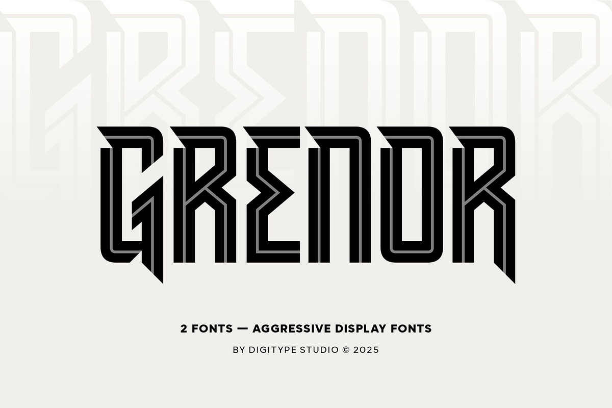 Grenor | Aggressive Display Fonts, a Sans Serif Font by Digitype Studio (Photo 1 of 11)