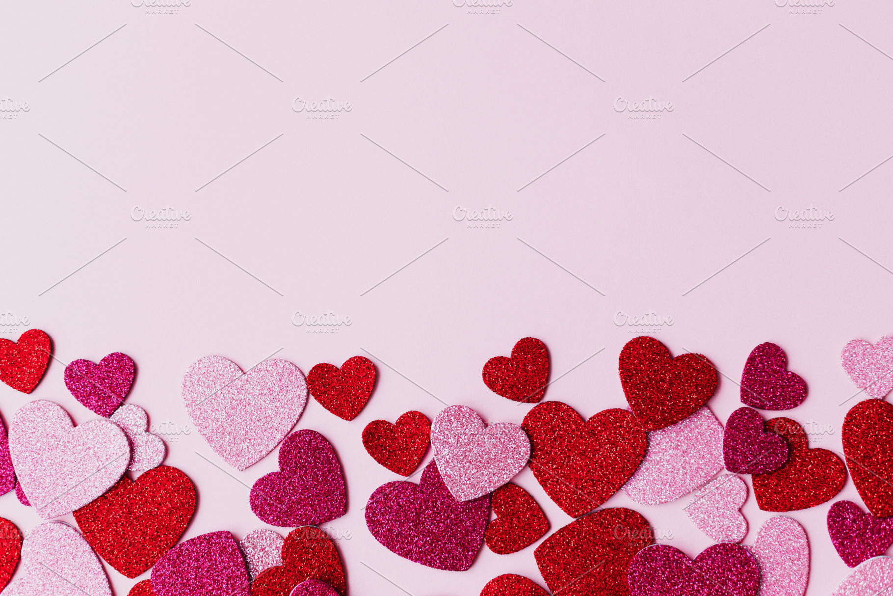Happy Valentine's day! Stylish pink and red glitter hearts flat, a Holiday Photo by Sonjachni