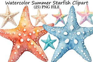 Watercolor Summer Starfish Clipart, an Illustration by DreamPrint404