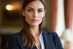 Businesswoman standing in a suit, portraying a successful profes, a Person Photo by Studio ANNA