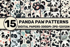 Panda Paw Patterns Digital Papers, a Pattern Graphic by Dizzy Art Studio