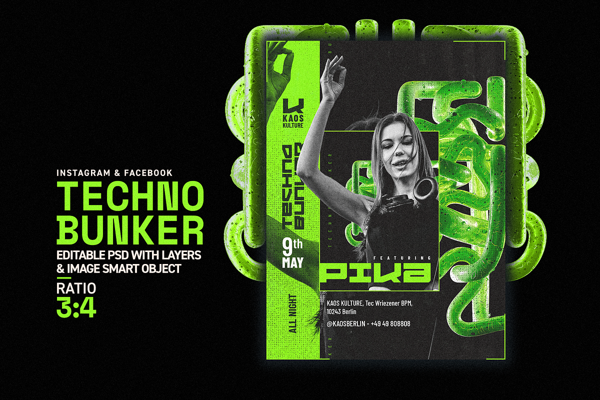Techno Bunker - Club Flyer PSD, a Flyer Template by Rave Aspect (Photo 1 of 3)