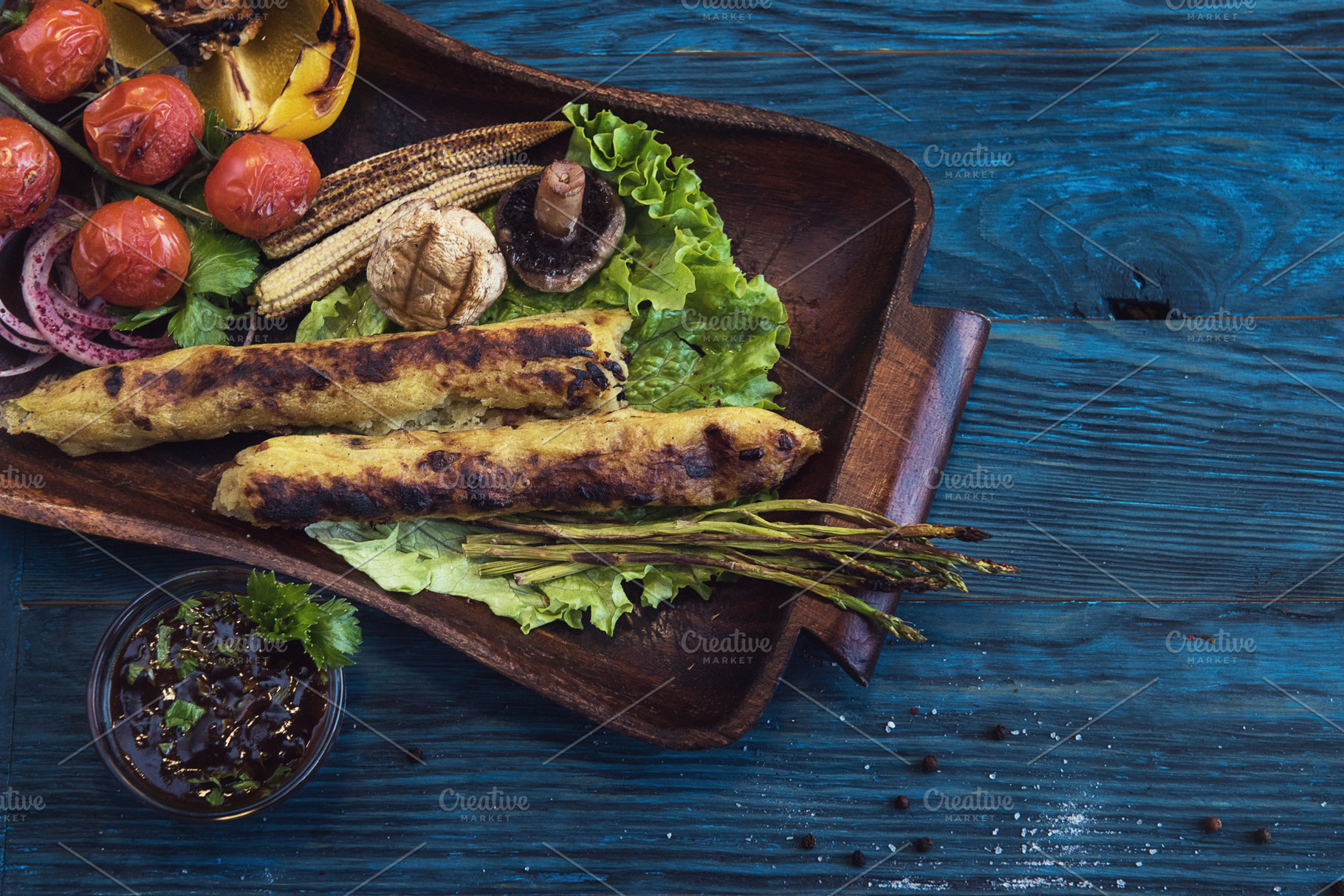 Grilled potato kebab featuring wooden, dish, and cherry, a Food & Drink Photo by Jan Jack Russo Media