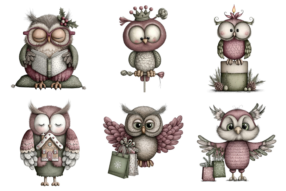 Whimsical Christmas Owl Clipart, an Illustration by Daily.Designs (Photo 4 of 5)