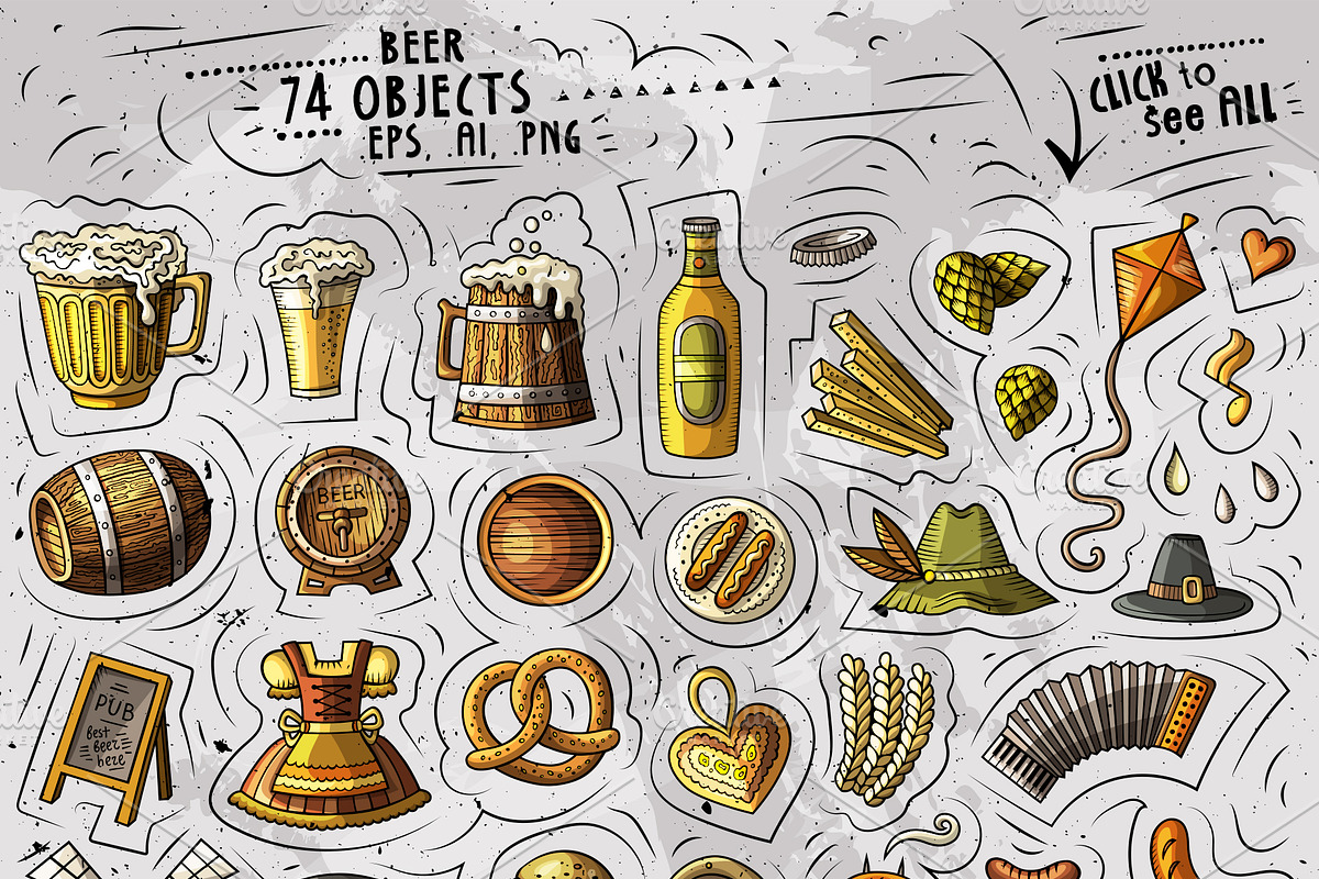 Beer Fest Cartoon Doodle Big Pack, an Object Graphic by BALABOLKA (Photo 3 of 9)
