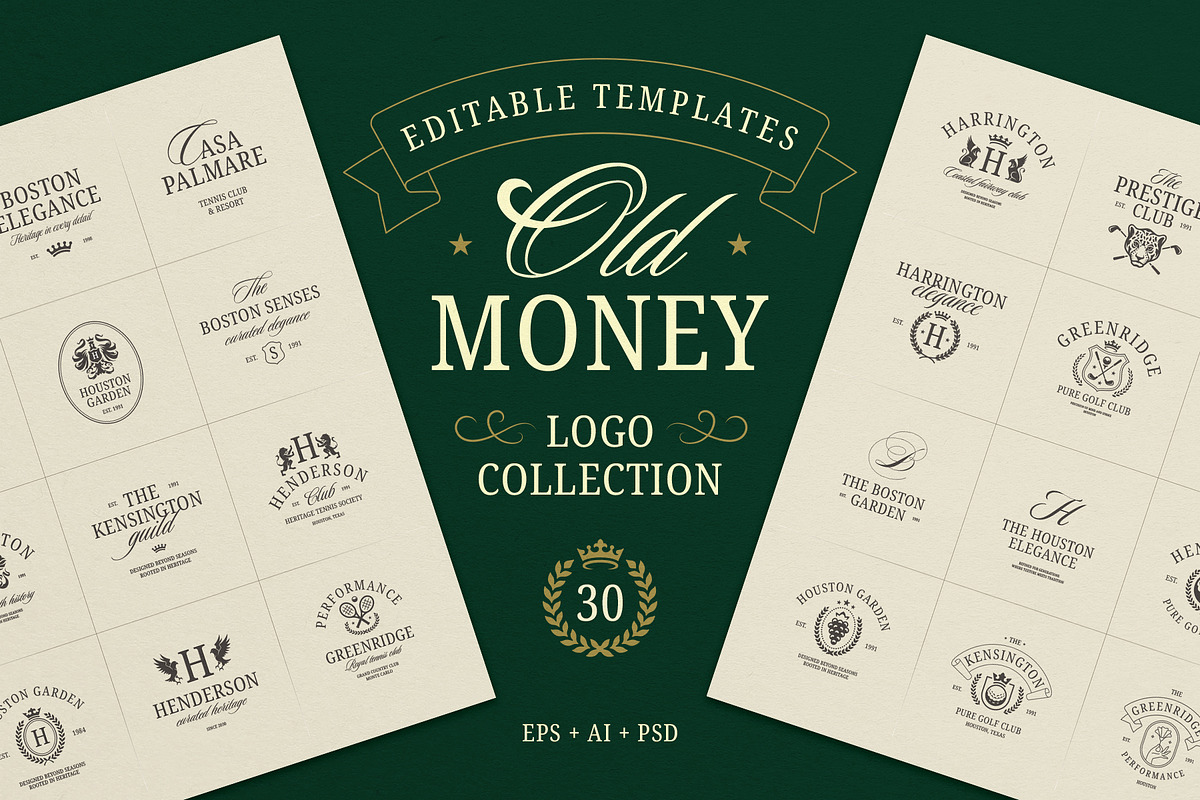 Old Money Vintage Logo Collection, a Branding & Logo Template by Vasya Kobelev (Photo 1 of 17)