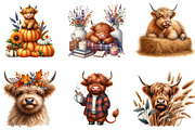 Watercolor Autumn Highland Cows, a Seasonal Illustration by DreamArtGraphic (Thumbnail 3 of 4)