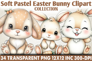 Soft Pastel Easter Bunny Clipart Set, an Animal Illustration by RobertsArt