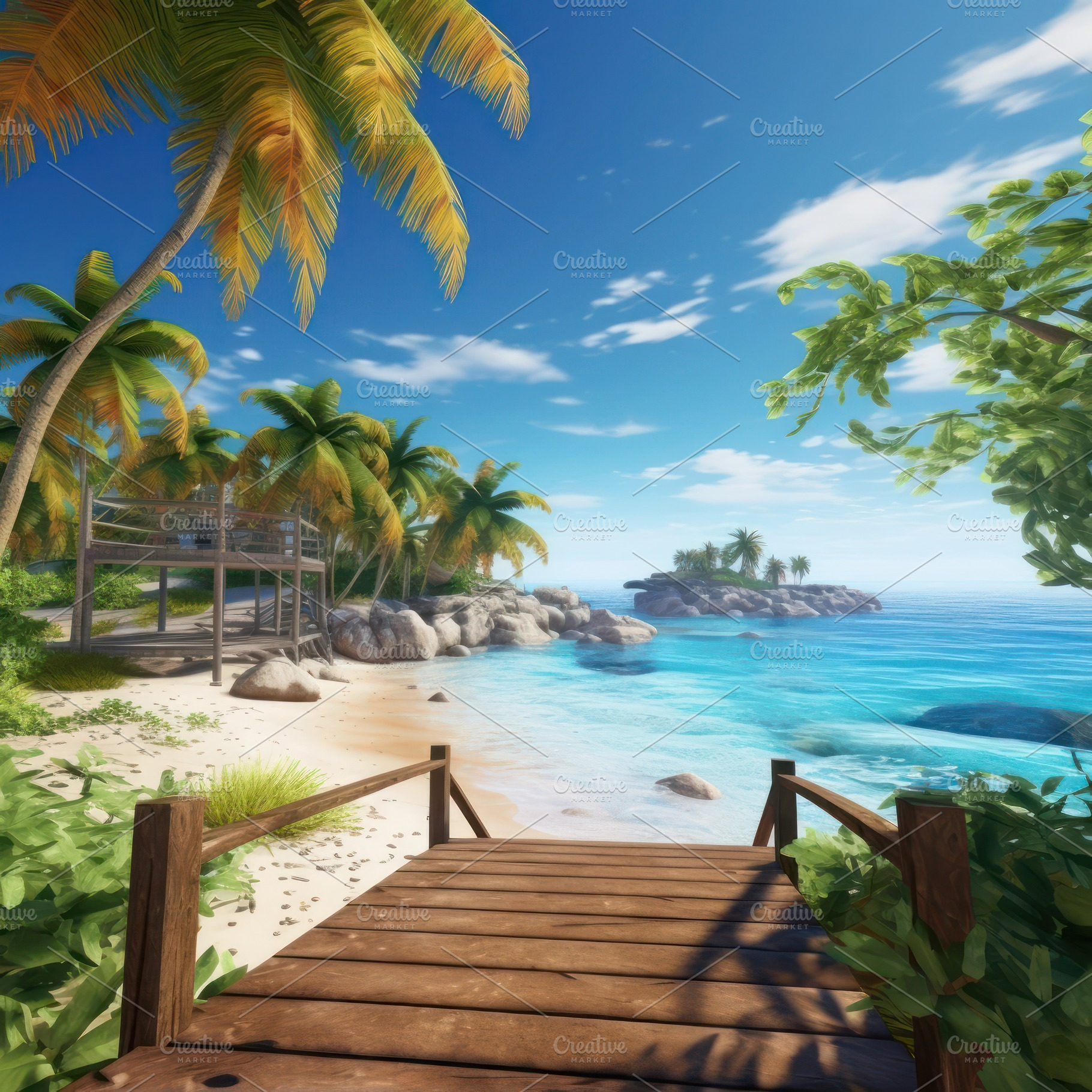 Resort landscape ocean palm photo, a Nature Photo by Art By Silmairel