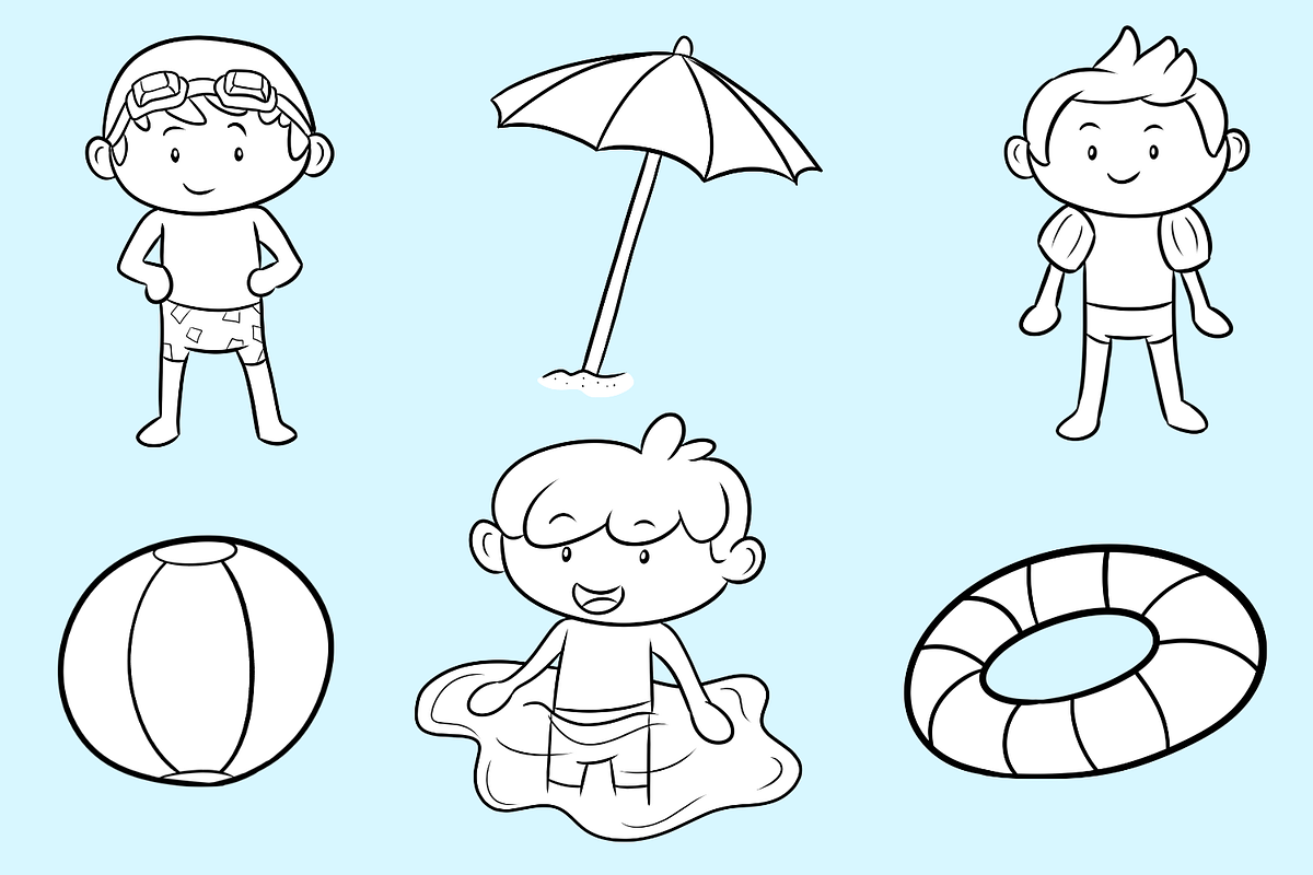 Pool Party Boys Digital Stamps, an Illustration by Keepin' It Kawaii