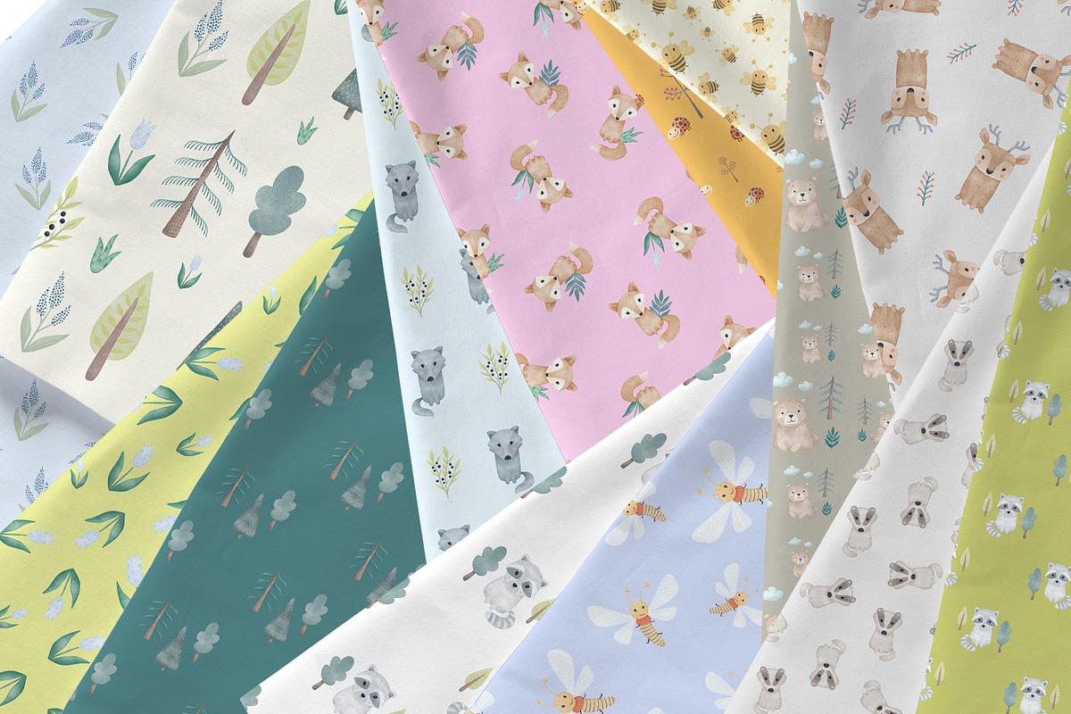 Woodland friends. Kids patterns set, an Animal Illustration by tetiartline (Photo 9 of 11)