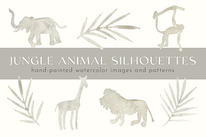 Watercolor Jungle Animal Silhouettes