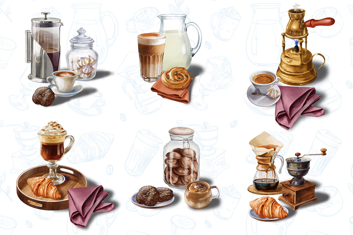 Watercolor coffee composition, a Food Illustration by IrynaPanashii (Photo 7 of 8)