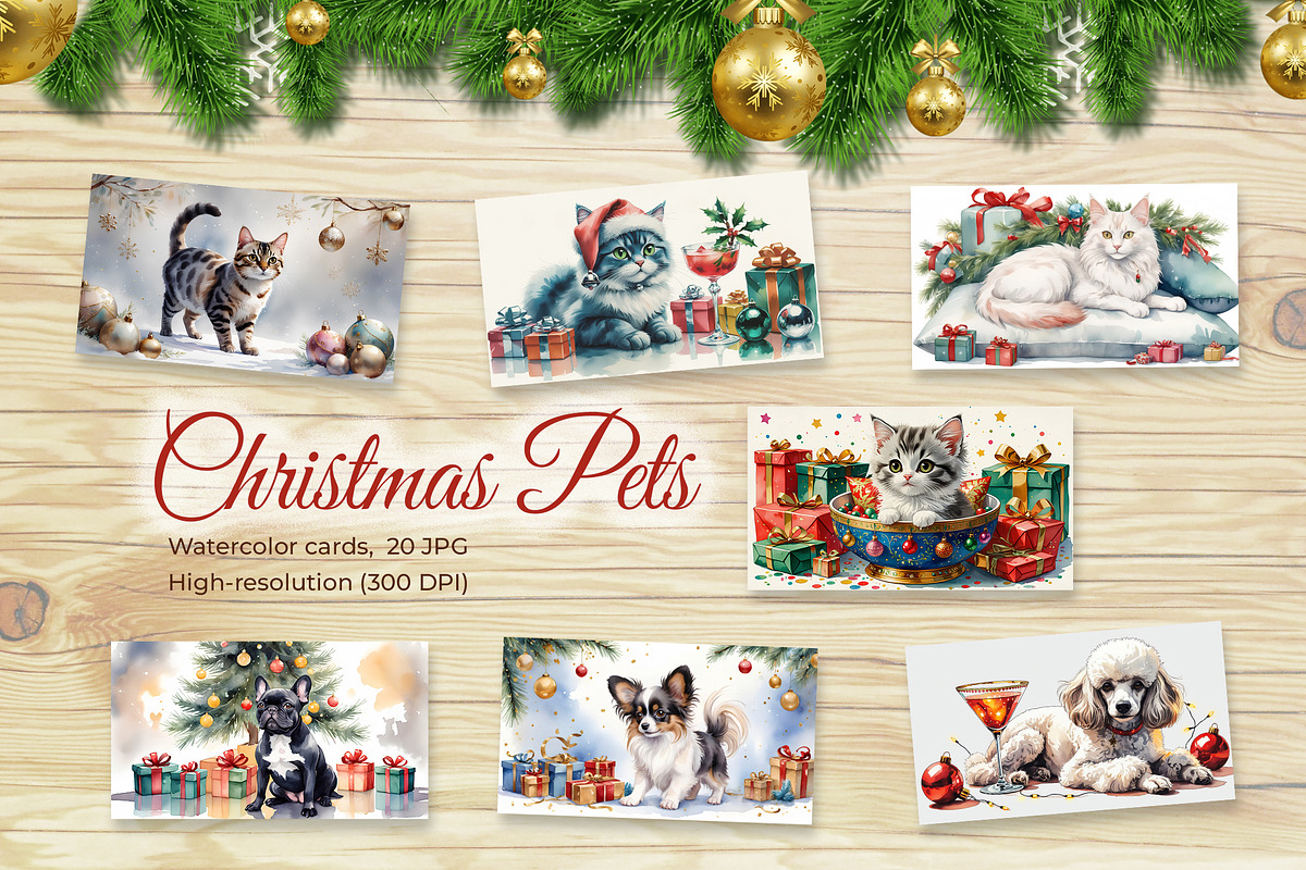 Watercolor set Christmas Pets, a Seasonal Illustration by L- design studio (Photo 4 of 7)